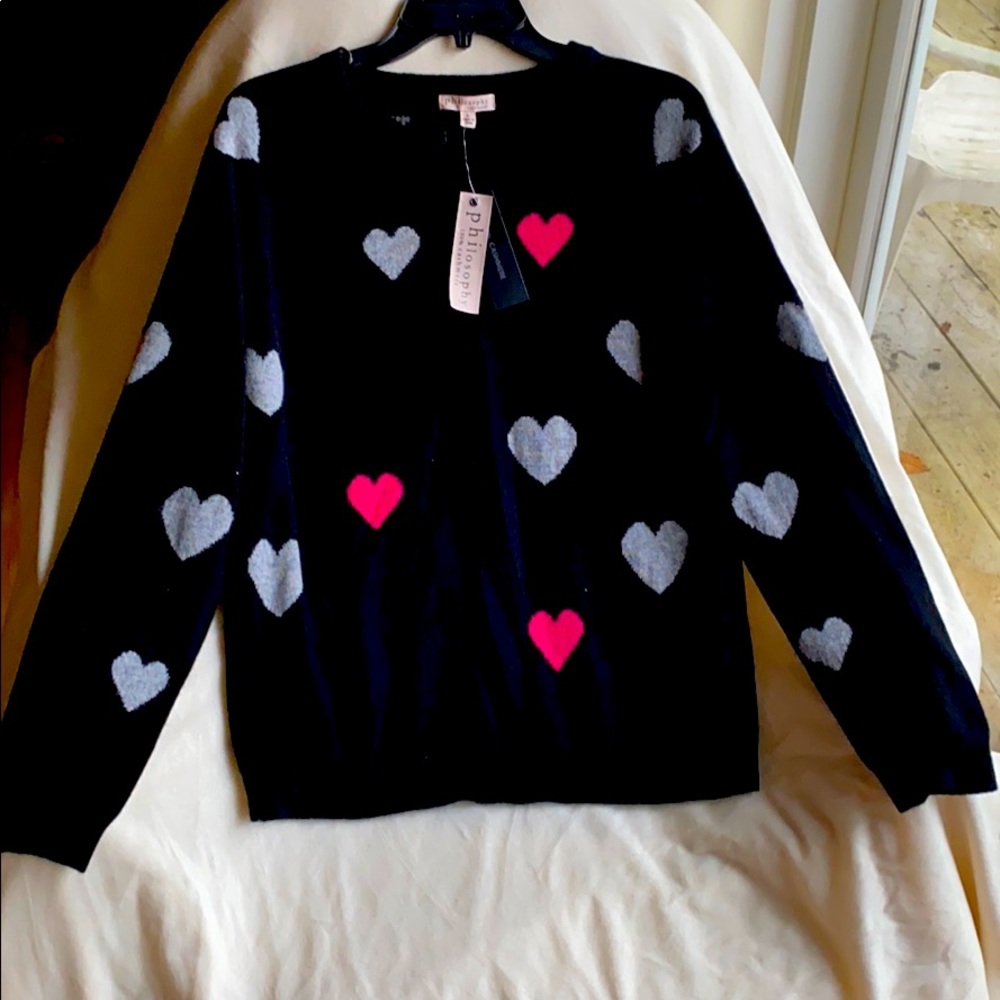 💯 Cashmere Black Hearts Sweater New With Tags